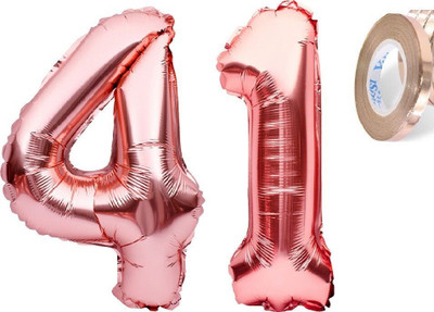 PARTY MIDLINKERZ Birthday Numbers Solid RoseGold '41' number Numerical Foil Balloon with Ribbon for Celebration (Rose Gold, Pack of 3)(Set of 3)