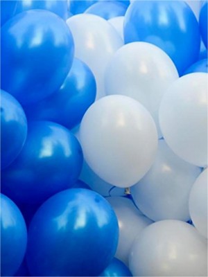 Local Charm Solid Metallic Balloons For Birthday Decoration, Baby Shower, Anniversary Party Balloon(Blue, White, Pack of 25)