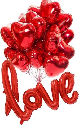 Sid pari saller Solid 1Ppcs Love Shape Letter Balloon with 15 Red Heart Shaped foil Balloons Balloon(Red, Pack of 16)
