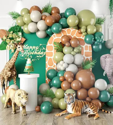 BCollectns Solid Jungle safari balloon garland kit (set of 60) Balloon(Green, Brown, White, Pack of 60)