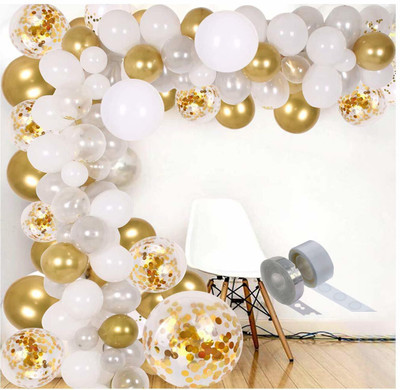 Tejal Trader Solid Gold Silver White Metallic & Confetti Balloons Garland Arch Kit Decoration Balloon(Silver, Gold, White, Pack of 82)