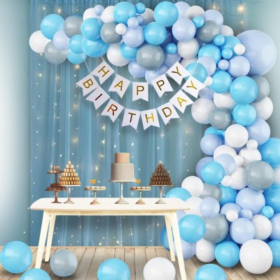 PARTY MIDLINKERZ 1st First Happy Birthday Decoration kit items 66 Pc with Net Curtain & Led Light(Set of 66)