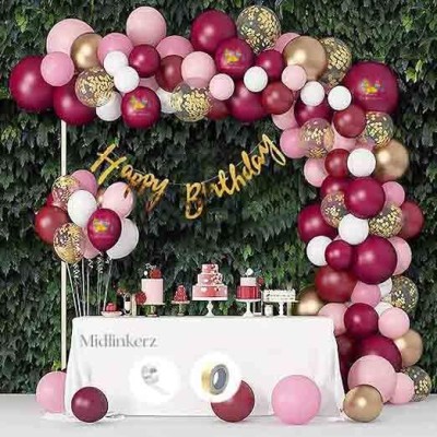 PARTY MIDLINKERZ Solid Burgundy Pink Balloons birthday decoration kit combo for Girl, Wife Balloon(Multicolor, Pack of 64)
