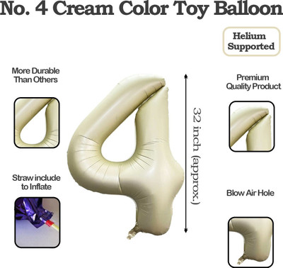 Party Bird Solid PB-S1604-CREAM-32 INCH-NUM-4 Letter Balloon(White, Pack of 1)