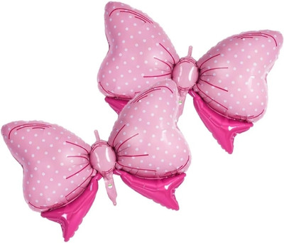 FLIPZONE Printed Solid Baby Shower And Baby Girl Birthday Decoration Bow Foil Balloon pink Balloon(Pink, Pack of 2)
