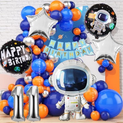 Giftzadda Solid 11th ASTRONAUT FOIL BALLOON KIT OF 42pcs FOR BOY/GIRLS BIRTHDAY PARTY DECORATION Balloon(Blue, Orange, Silver, Pack of 42)