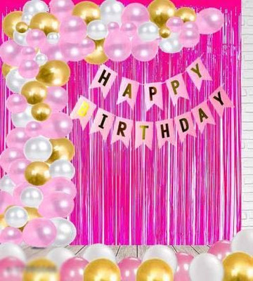 Trendz decor Solid 1 Banner & Curtain Foil With 30 Metallic Balloons Decoration Kit set of 33 Balloon(Multicolor, Pack of 33)