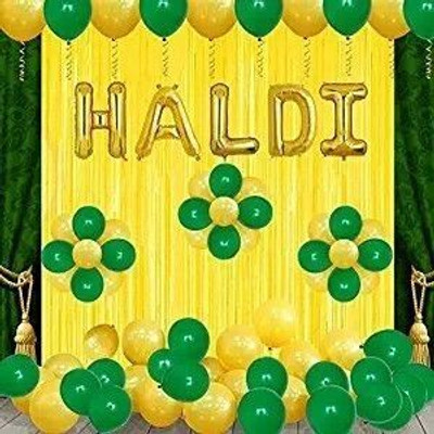 SKYWINS Solid Haldi Ceremony Balloons Decoration - Set of 50 Pcs Balloon(Green, Yellow, Pack of 50)