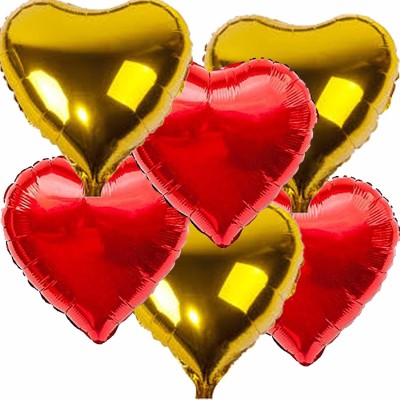 Masti Zone Solid Pack of 6 Red and Golden ( 3 Red + 3 Golden ) Colour Heart Shape Balloon(Red, Gold, Pack of 6)