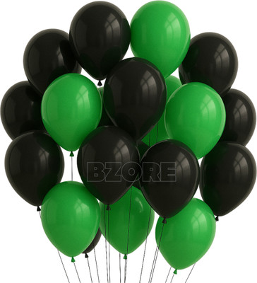 Bzore Solid Premium Black & Green Balloons for Birthday, Anniversary & Wedding Decoration Balloon(Black, Green, Pack of 100)