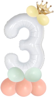 Décor Mantra Solid 3 Three number foil balloon birthday anniversary decoration items for boy girl Balloon(White, Pack of 13)