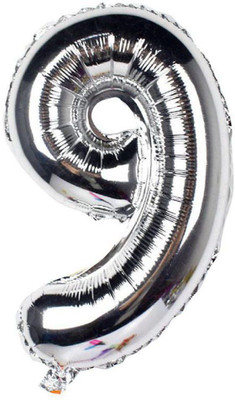 Bloomsevent Solid Special 9 number foil balloon Digit/Numerical Foil Balloon Airwalker Balloon(Silver, Pack of 1)