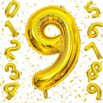 Shiv Solid Golden Number 9 Foil Balloon - 16 Inch - Personalize with Names or Messages Balloon(Gold, Pack of 1)