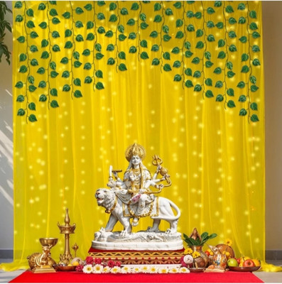 FLIPZONE Printed Yellow net curtain backdrop decoration mata rani set of 8 Twister(Multicolor, Pack of 9)