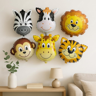 party assets Printed Animal Character Jungle Theme Foil Balloon Balloon(Multicolor, Pack of 6)