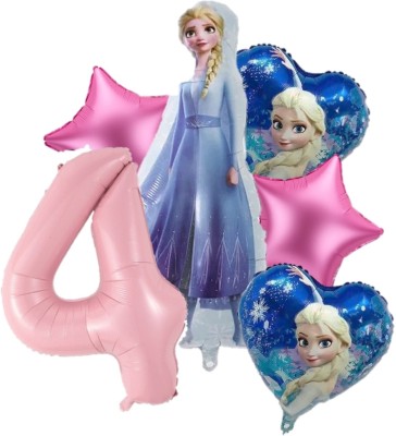 Bash N Splash Printed Pink 4th Birthday Frozen Theme Princess Elsa ice Queen Helium Quality Party Balloon Bouquet(Blue, Pink, Pack of 6)