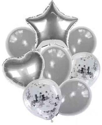 SOI Solid Latex & Foil Balloons Set for Birthday/Baby Shower/Party Decoration Balloon(Silver, Pack of 8)