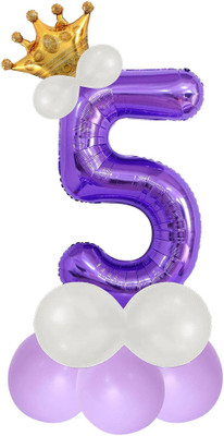 Party Bird Solid Purple Number 5 Foil Balloon with Crown 32 Inch 5th Birthday Decoration Balloon(Purple, Pack of 14)
