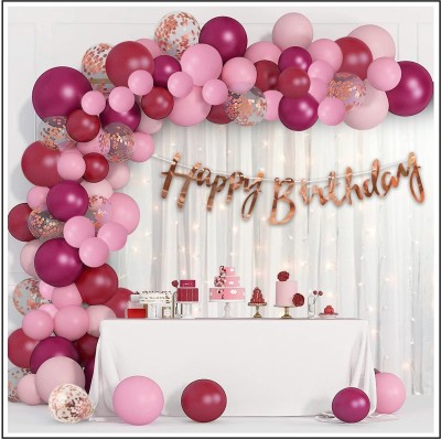 RSR CREATION Solid Pack of 41pcs Happy Birthday Decoration Kit with Pink & Burgundy Balloons Balloon(Black, Silver, Pack of 41)