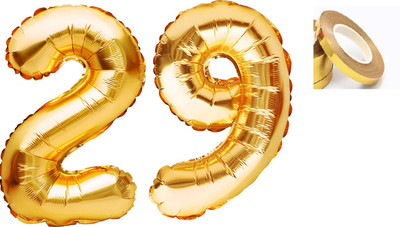 PARTY MIDLINKERZ Solid Golden '29' number Numerical Foil Balloon(Set of 2)