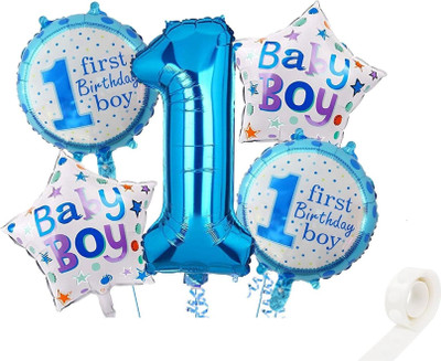 Bloomsevent Solid 1st Happy Birthday For Baby Boys Foil Balloons (First Birthday Star Shaped) Balloon Bouquet(Blue, Pack of 5)