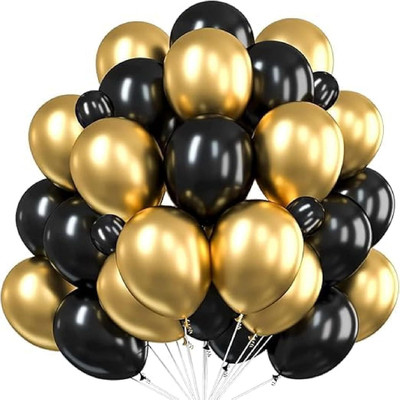 smartians Solid 100 Pcs Black & Gold Metallic Balloons | Premium Latex Party Decoration Balloons Balloon(Gold, Black, Pack of 2)