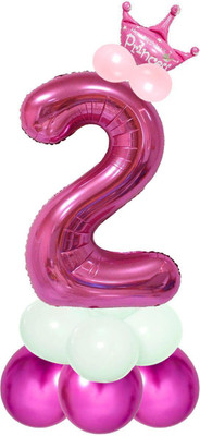 Party Parindey Solid 2 (Two) Numbers Foil-Modern kids Party items Birthday Anniversary Decorations Letter Balloon(Pink, Pack of 1)