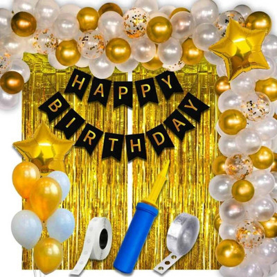 ZYRIC Solid Happy birthday black and gold balloons set Balloon(Black, Gold, Pack of 63)