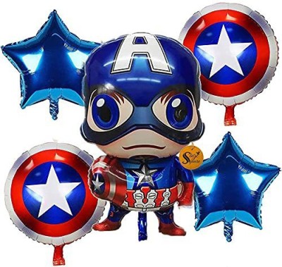 Attache Solid 5 Pcs Captain America Theme Foil Balloon for Birthday Decoration items & Kit Balloon(Multicolor, Pack of 5)