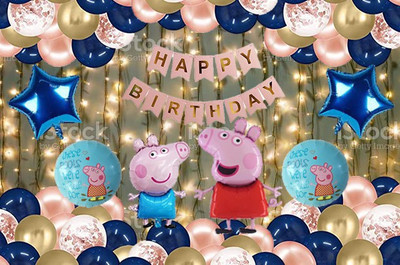 PARTY BREEZE Printed peppa pig birthday theme decoration combo set for kids girls boys Balloon(Blue, Pack of 38)