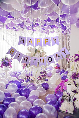 kinegic Solid Happy Birthday Purple Banner with Metallic Balloons Decoration Kit Girls/Boys Balloon(Purple, White, Pack of 31)