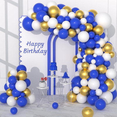 R G ACCESSORIES Solid Blue White Golden Balloons Garland Decoration Kit With Arch Pack Of 50 Balloon(Blue, White, Gold, Pack of 50)