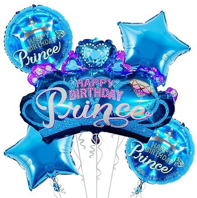 Flying Hub Printed Prince Happy Birthday Foil Balloon For Boys-5Pcs Set Balloon(Multicolor, Pack of 5)