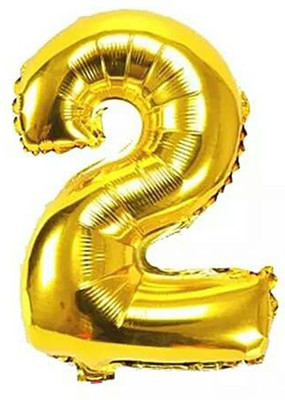 Decor Mantra Solid 32 inch Two Number Foil Balloon For Birthday, Events, Get Well, Years 2 Shape Letter Balloon(Gold, Pack of 1)