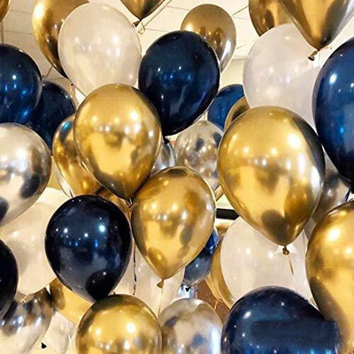 kinegic Solid Premium Metallic Latex Balloons (Pack of 75) for Decoration (Blue,gold,silver) Balloon(Blue, Gold, Silver, Pack of 75)