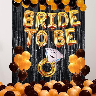 SKYWINS Solid Bride to Be Decoration Set Combo Balloon(Black, Gold, Pack of 44)