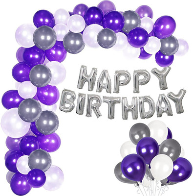 Kaliram & Sons Solid Birthday Rubber Balloons Combo For Kids Or Birthday Decoration Items Balloon(Purple, Silver, White, Pack of 58)