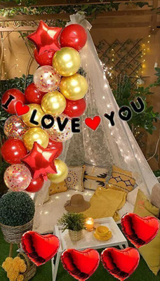 ARV Solid Red I Love You Decoration Kit 52 Pcs Balloon(Red, Gold, Pack of 52)