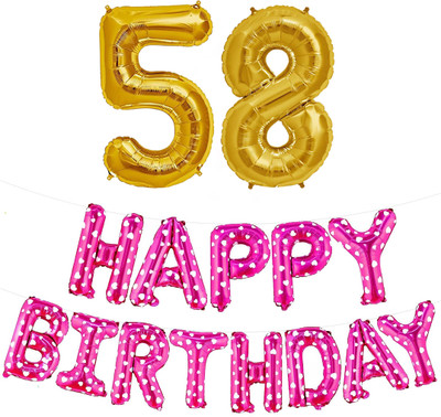 kinegic Solid 58th Birthday Decorations Combo – Happy Birthday and 58 Number Foil Balloon Set Letter Balloon(Pink, Pack of 15)