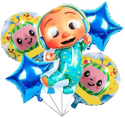Fun Affairs Printed Cocomelon character Theme Decoration For Birthday Party Celebrations Balloon(Blue, Yellow, Pack of 5)
