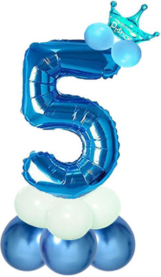 Party Parindey Solid 5 (Five) Numbers Foil-kids Party items Birthday Anniversary Decorations Balloon(Blue, White, Pack of 1)