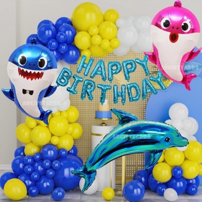 Giftzadda Printed BABY SHARK FISH THEME FOIL BALLOON SET OF 46 PCS FOR BIRTHDAY DECORATION Balloon(Multicolor, Pack of 46)