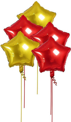Tejal Trader Solid 5 pcs 18inches Star Gold, Red Balloons decoration kit items Balloon(Red, Yellow, Pack of 5)