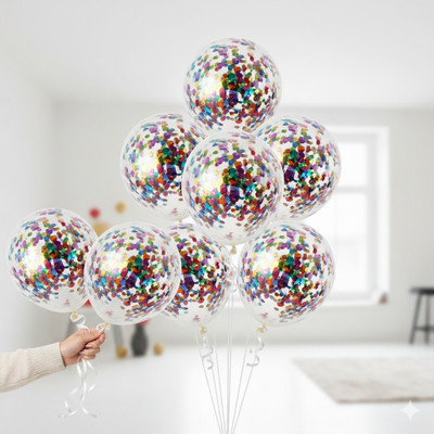 SHREESHYAMENTERPRISES Solid Multicolor Confetti Party Decoration Birthday Anniversary BabyShower Celebration Balloon(Multicolor, Pack of 10)