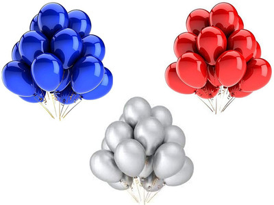 kinegic Solid Premium Metallic Latex Balloons (Pack of 75) for Decoration (Blue, silver,red) Balloon(Blue, Silver, Red, Pack of 75)