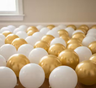 PBBS Solid golden white Balloons for Birthday christmas Anniversary Balloon(White, Gold, Pack of 50)