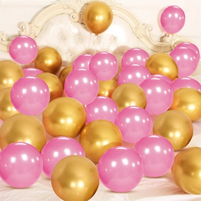 ZYOZI Solid Pink Gold Metallic Balloons with Ribbon for Birthday,Anniversary Party Decor Balloon(Pink, Gold, Pack of 22)