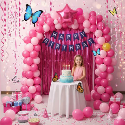 Saloni enterprises Solid Unique Mettalic Birthday combo with 35 Items hight Quality product Balloon(Pink, Pack of 35)