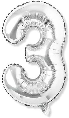 toyuniverse Solid 16 inch Number Three '3' Foil Balloon Silver, 3rd Birthday/Anniversary Balloon Letter Balloon(Silver, Pack of 1)