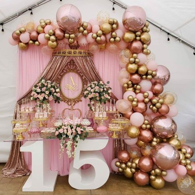 Bash N Splash Solid Pink Garland Party Balloon arc Strip Golden Rose Gold Chrome with confetti & 4d Balloon(Pink, Gold, Pack of 124)